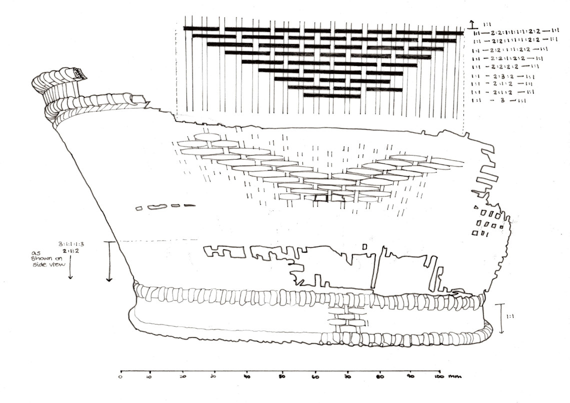 Technical drawing of basket weaving design before conservation