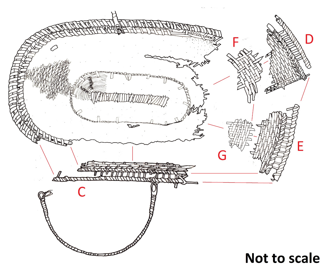 Labeled drawing of the basket before conservation