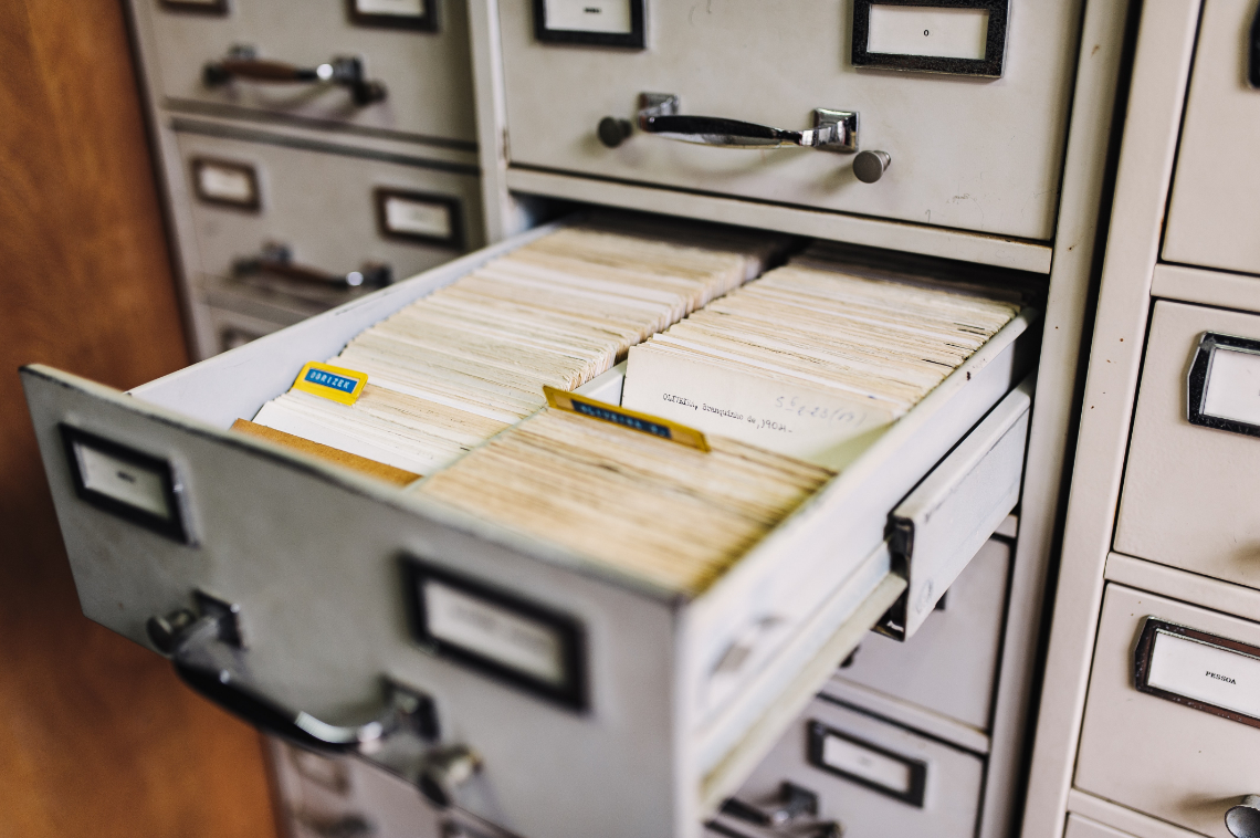 Image of old filing cabinet system with cards