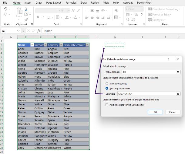 Create a pivot table from a regular table