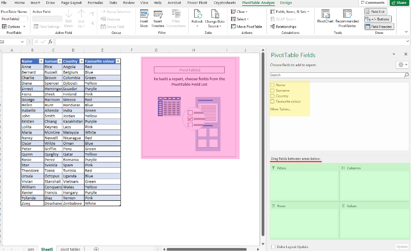 Choose the fields you will use for your pivot table in Excel